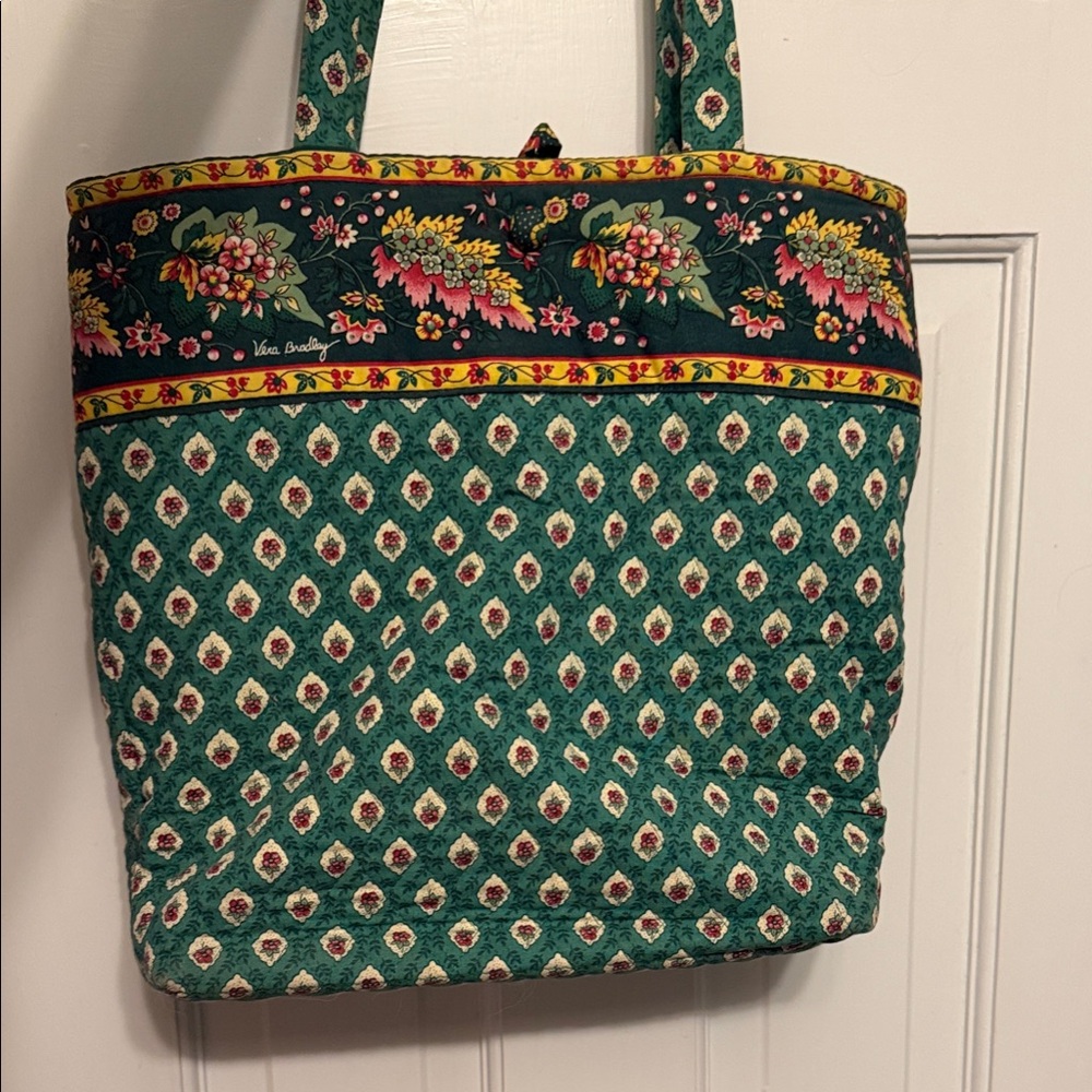 Vera Bradley Retired Green and Floral Patterned Tote